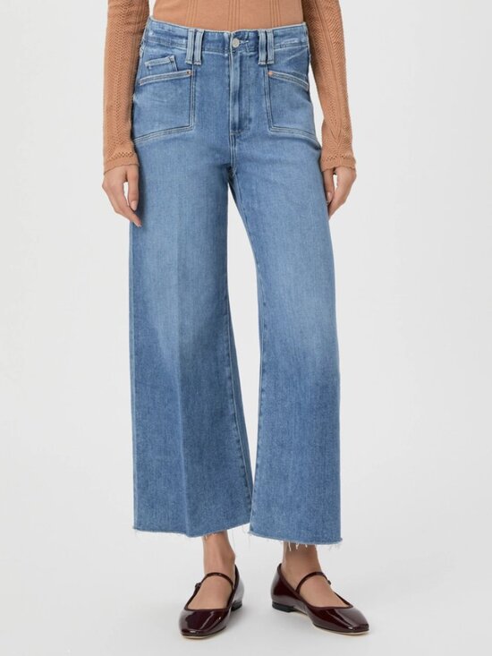 PAIGE Denim - Paige Anessa High Rise Wide Leg Jean Light Wash in Sunnie Distressed Size 28